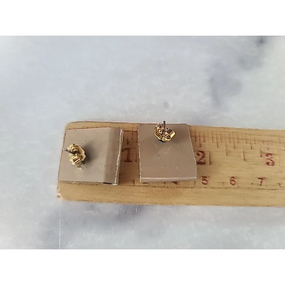 Vintage Beige Enamel Hammered Stud Earrings